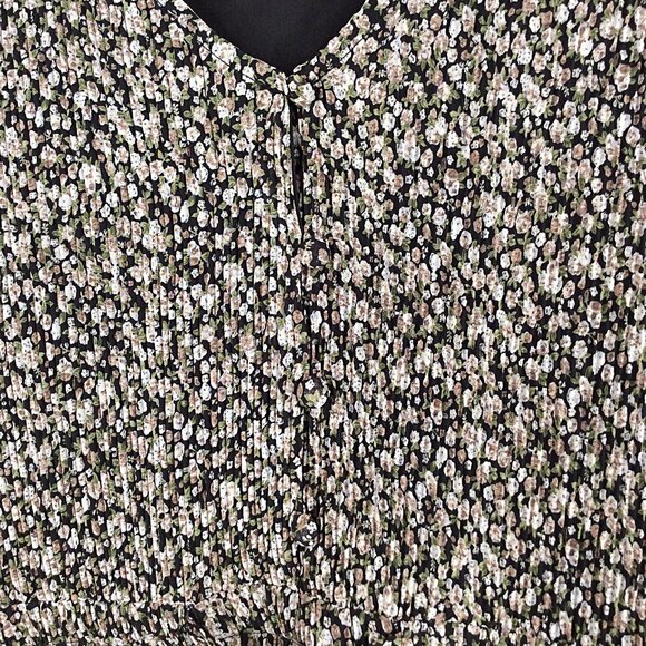 Mikarose Dress XS Calico Floral Cottage Core Ruffle Henley Smocked Modest - Picture 4 of 9